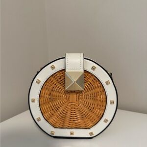 Michael Kors White and Tan Woven Mini Bag